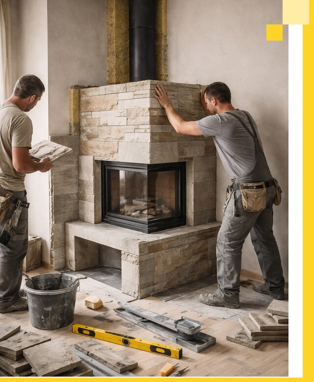 Угловые камины под ключ проект, монтаж и отделка в Железнодорожном