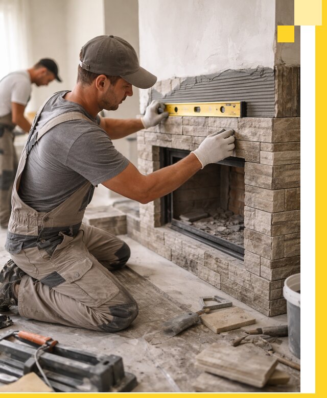 Облицовка каминов в Железнодорожном, монтаж и отделка натуральным камнем