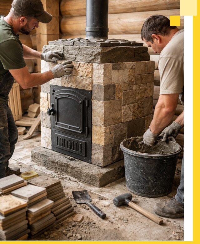 Облицовка банной печи под ключ в Железнодорожном: камень и плитка