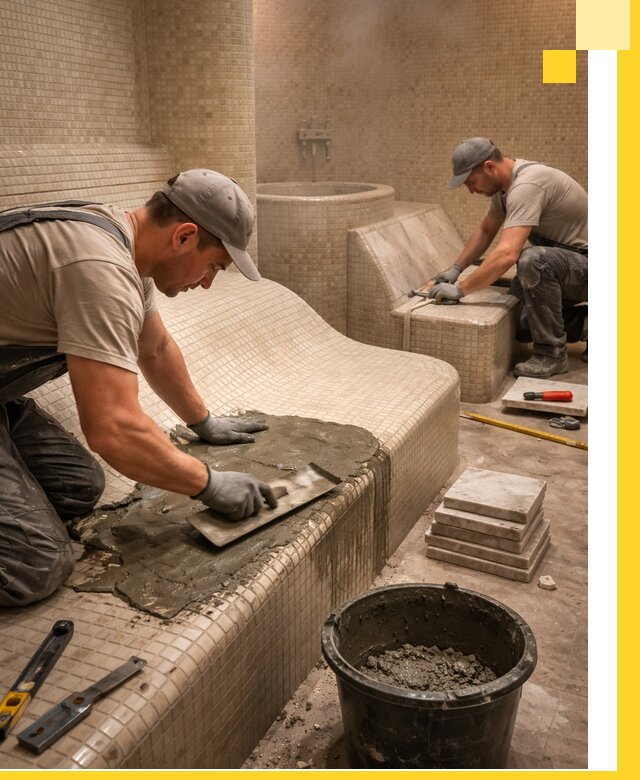 Лежаки для хамама под ключ в Железнодорожном, проект и монтаж