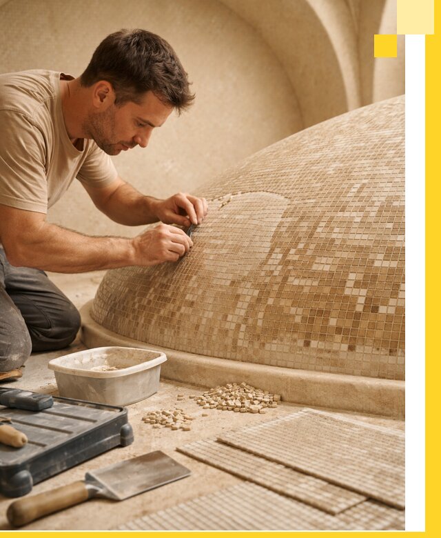 Профессиональная укладка мозаики для хамама под ключ в Железнодорожном