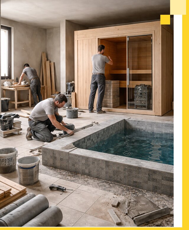 SPA зоны под ключ с бассейном сауной и печью в Железнодорожном